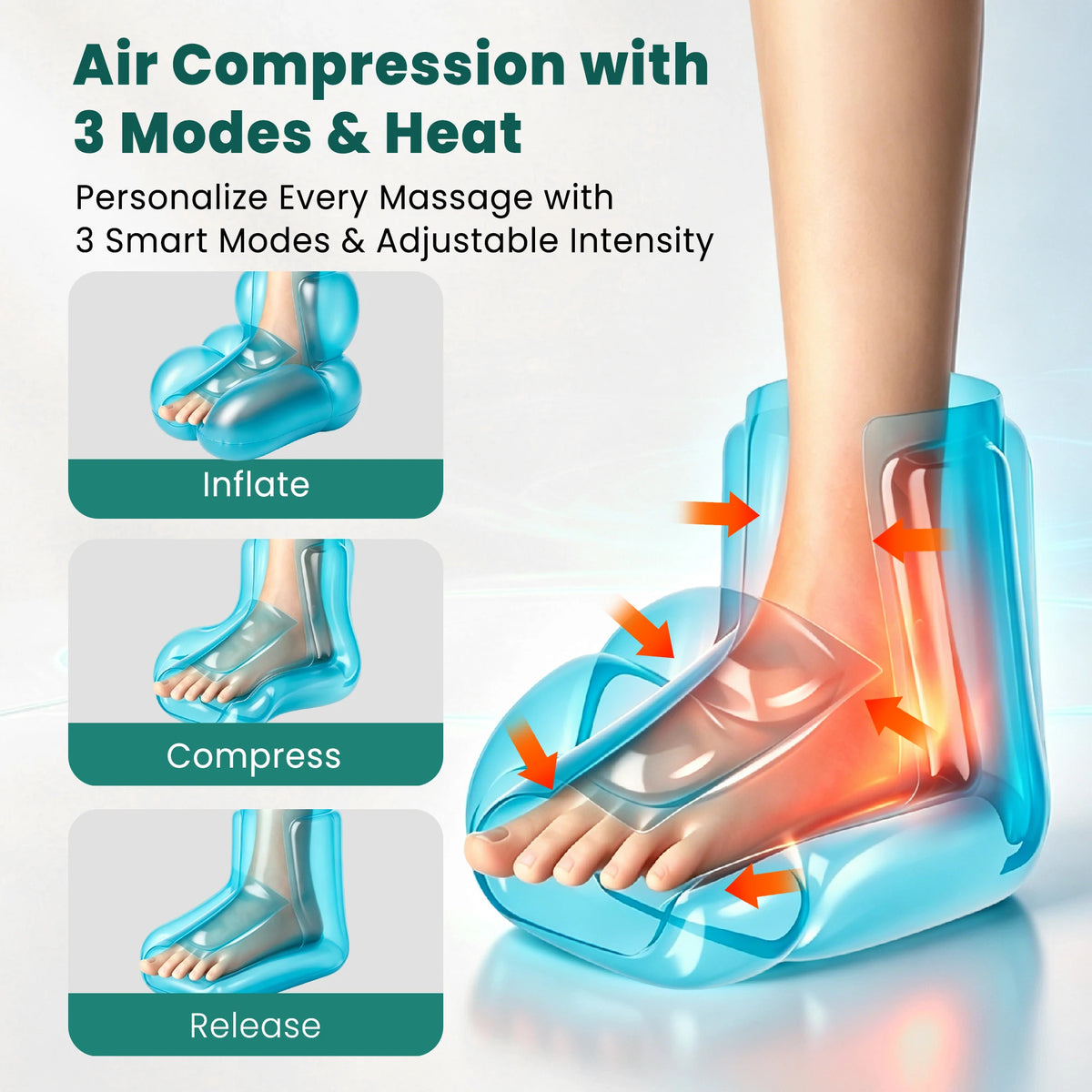 Cordless Air Compression Foot Massager With Heat For Relaxation