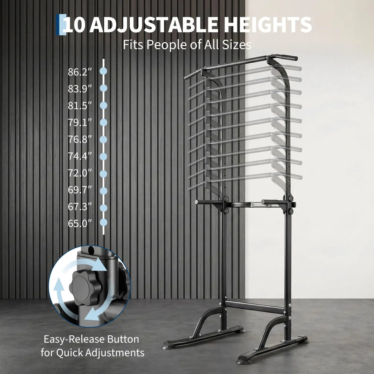 HiMISS Adjustable Power Tower Dip Station Home Gym Strength Trainer
