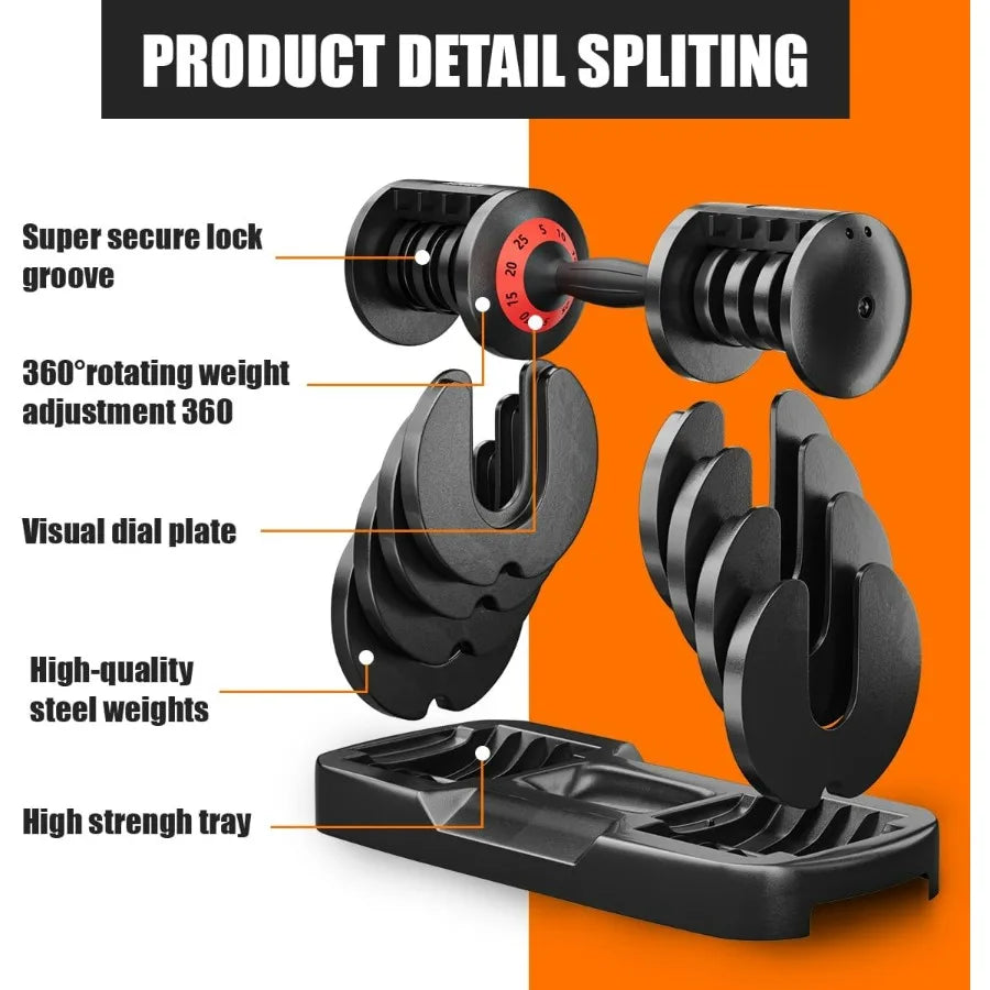 Adjustable Dumbbell With Non Slip Handle And Weight Tray