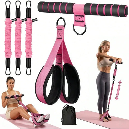 Upgrade Multifunction Pedal Resistance Band Workout Set, Elastic Pull Rope with Handles, Door Anchor & Foot Loops, Full‑Body Home Fitness Training Kit for Abdomen Waist Arm Leg, Pilates Equipment with Storage Bag