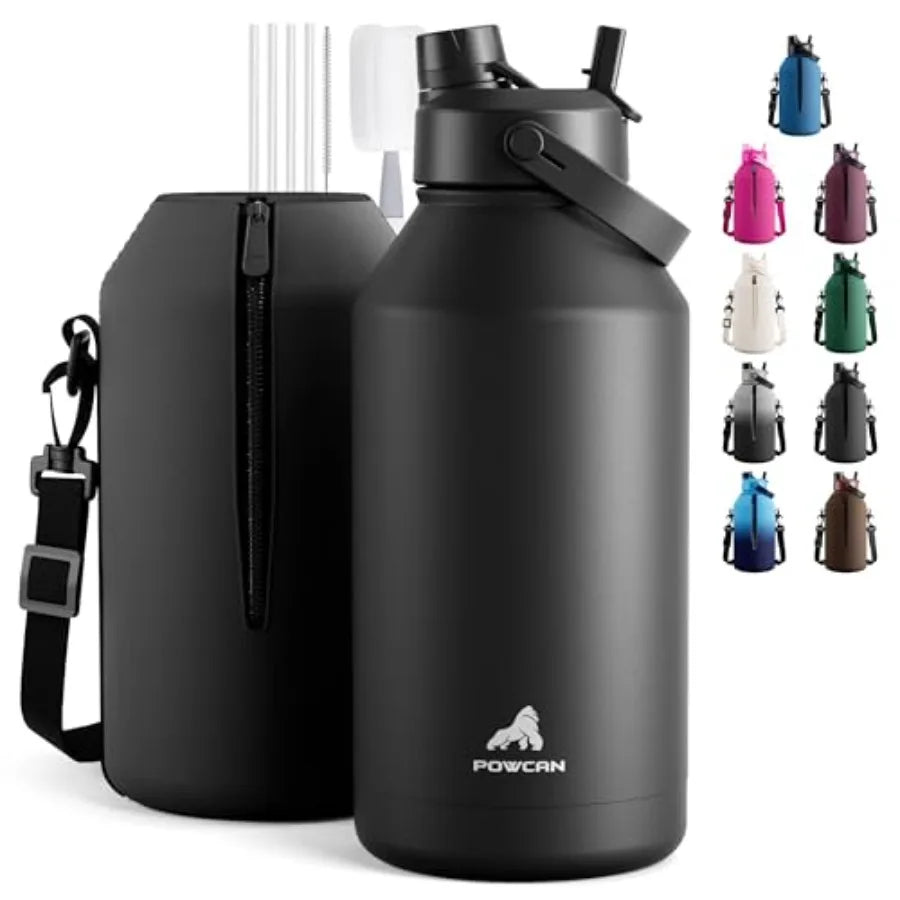 Insulated Water Bottle With Straw Spout Lid, Carrier, Cleaning Brush