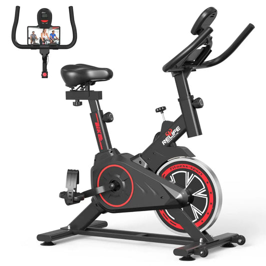 Indoor Cycling Exercise Bike, Belt Driven Stationary Spin Bike with Adjustable Resistance, LCD Monitor & Tablet Holder, Adjustable Seat & Handlebar, Quiet Home Gym Cardio Workout Machine, Max 280 Lbs Weight Capacity