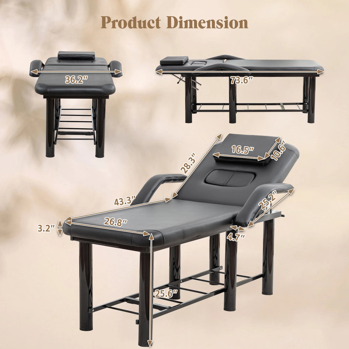 Professional Massage Table with Removable Headrest and Storage Shelf