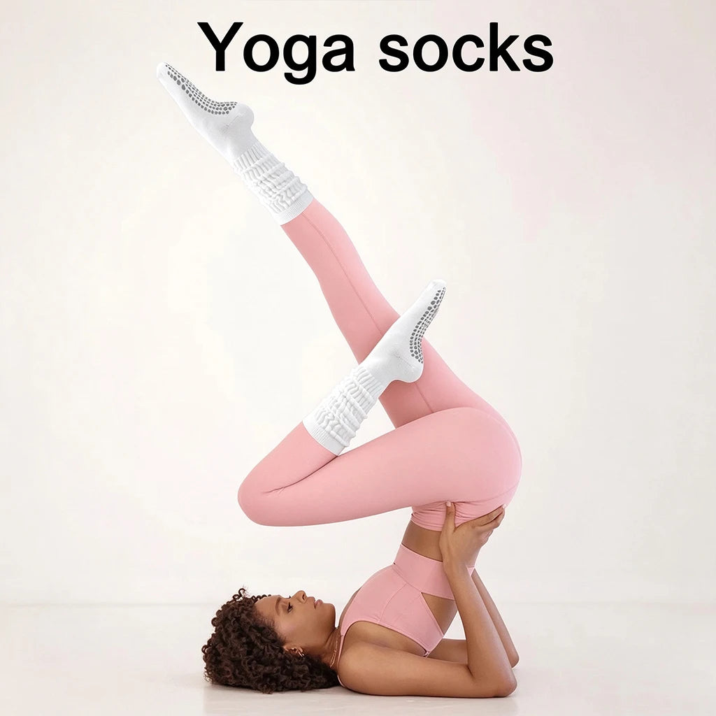 1/3/6 Pairs Slouch Pilates Socks For Women Non Slip Grippy Yoga Socks Long Scrunch Crew Socks For Workout Barre