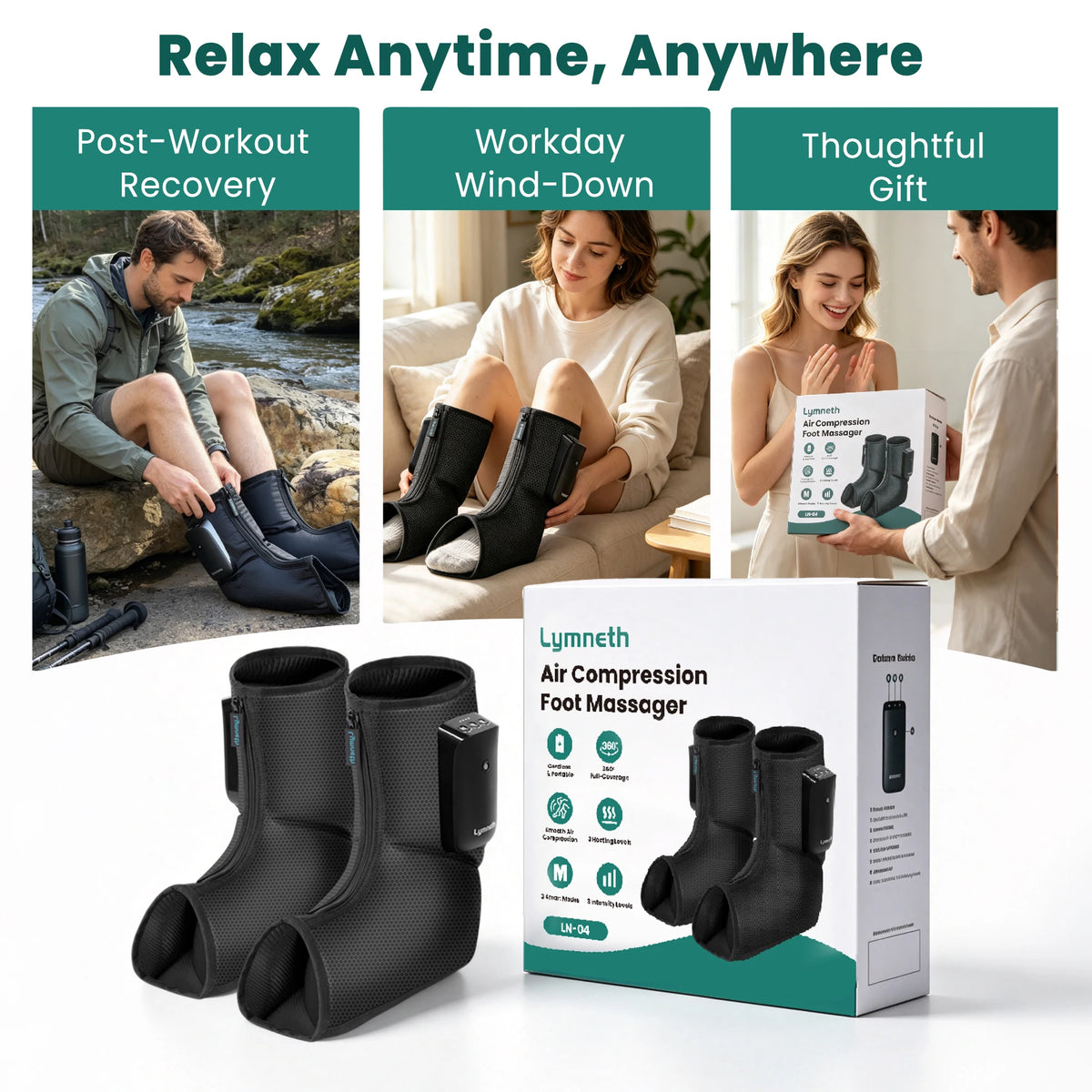 Cordless Air Compression Foot Massager With Heat For Relaxation