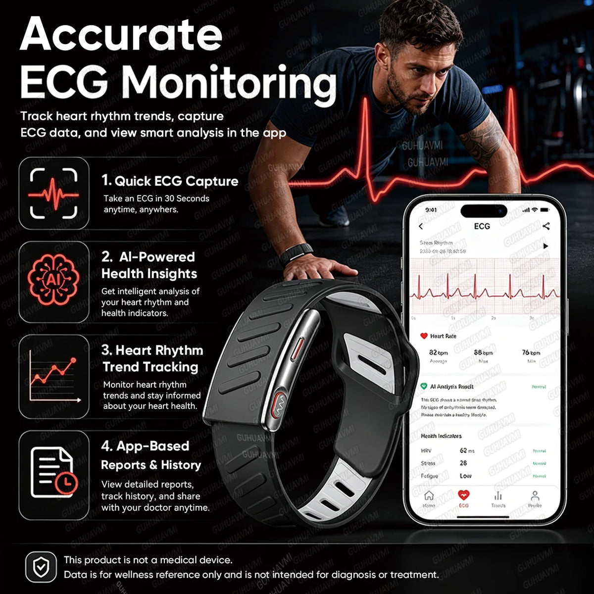 GUHUAVMI Smart Health Bracelet With ECG HRV And Fitness Tracking