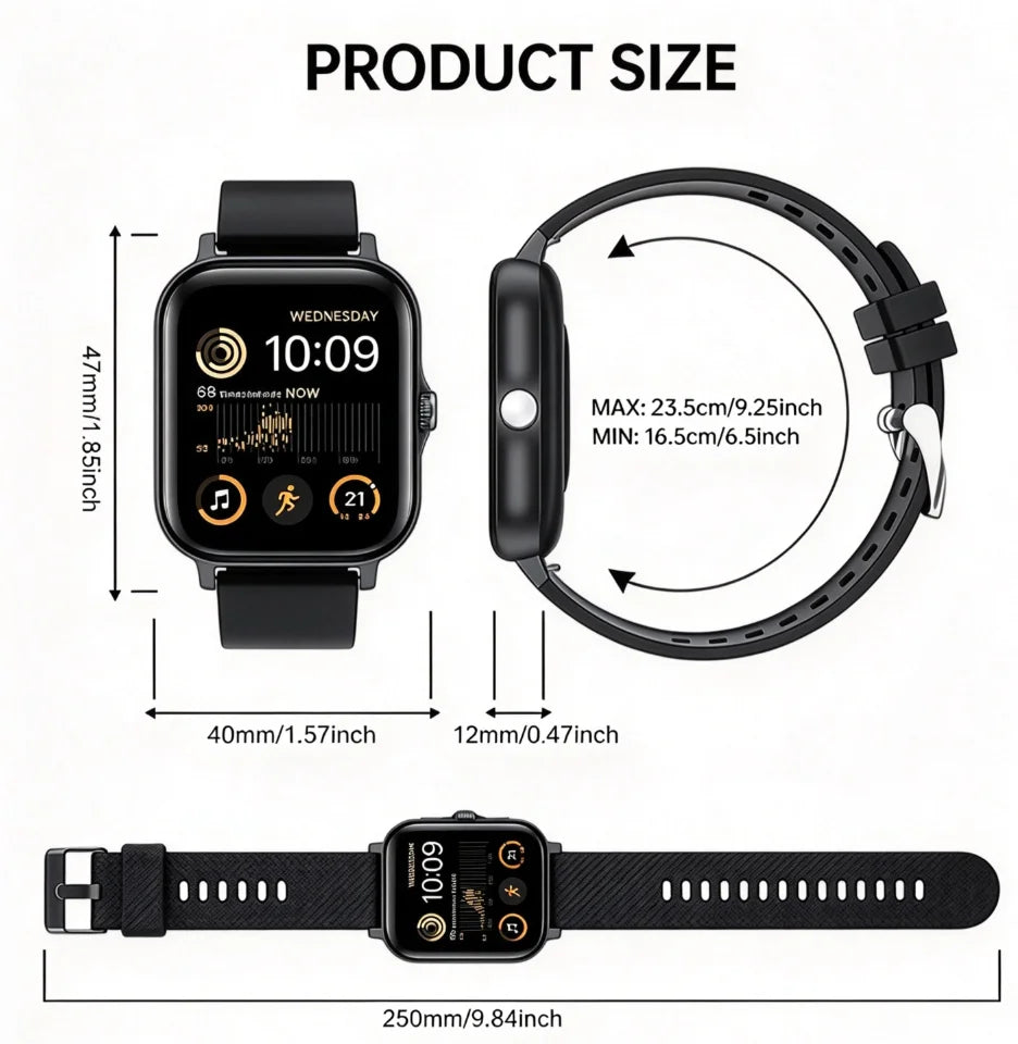 1.83-Inch HD Touchscreen Smartwatch Unisex, Ultra-Long Battery Life, Message Reminders And Multi-Sport Tracking, Featuring 1.83-Inch Full Touch HD Display with 240 X 280 High Resolution