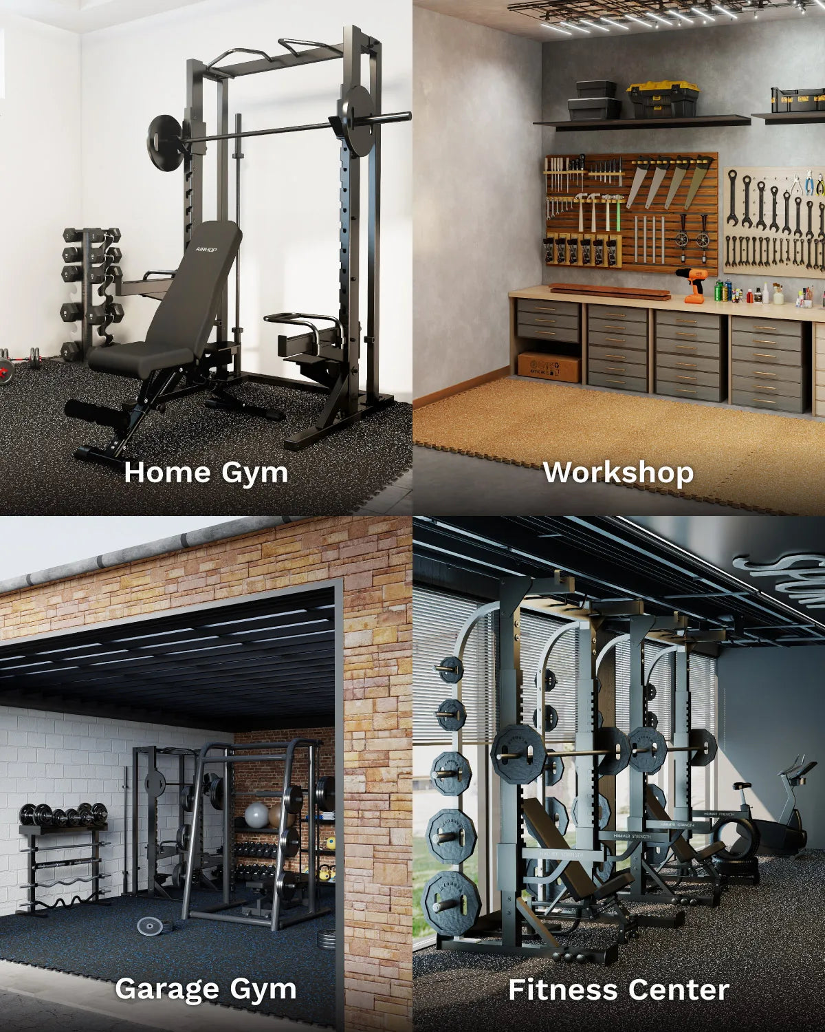 AIRHOP 0.8" Ultra Thick 48 Sq Ft Exercise Equipment Mats, 12PCS, Upgraded Rubber Top Gym Flooring for Home Gym, Black