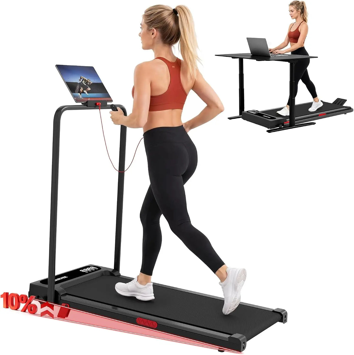 Folding Treadmill with Incline and Handle Bar Walking Pad Treadmill for Home Portable Exercise Machine Space Saving Fitness Equipment 3.0HP Under Desk Treadmill with Smart APP For Climbing/Walking/Jogging/Running