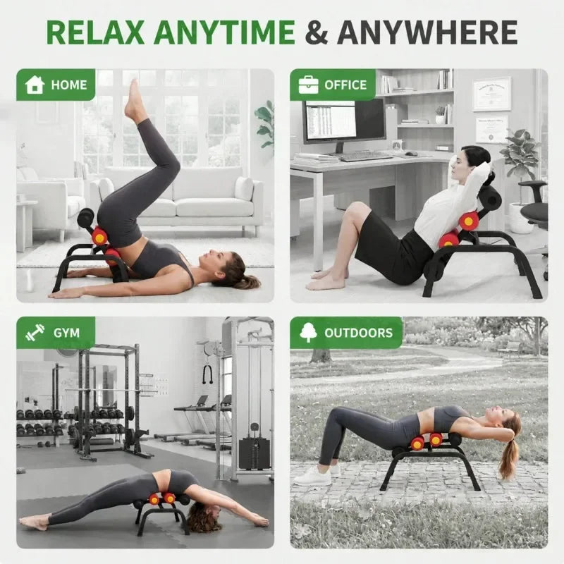 Foldable Back Stretcher With Massage Rollers For Lumbar Relief