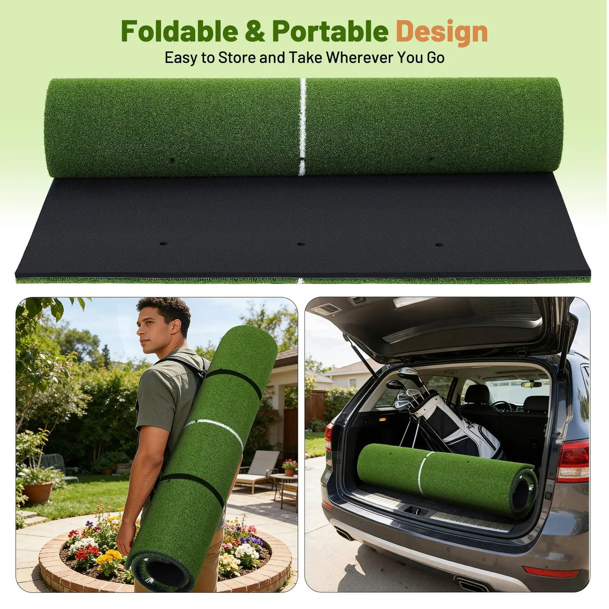 HiMISS Dual Turf Golf Practice Mat With Alignment Lines