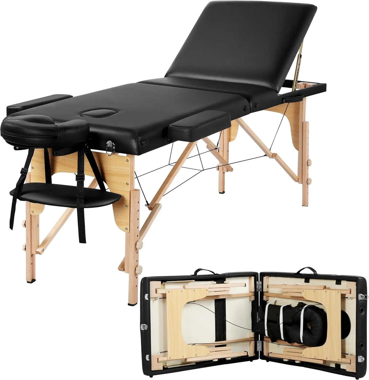 Portable Folding Massage Table with Adjustable Backrest and Headrest