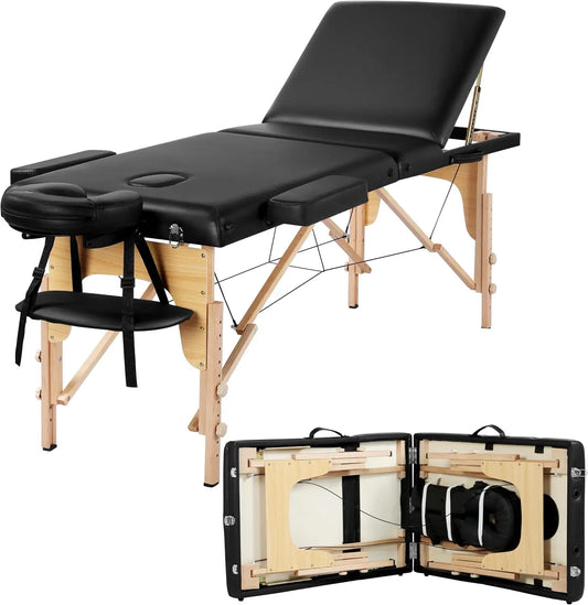 Portable Folding Massage Table with Adjustable Backrest and Headrest