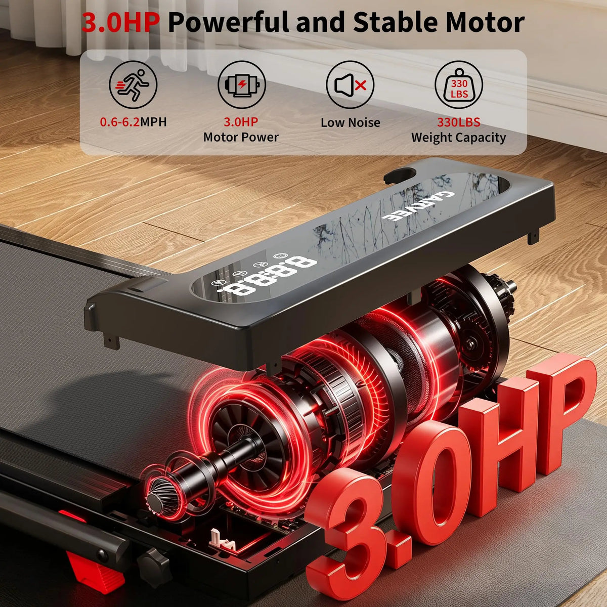 Folding Treadmill with Incline and Handle Bar Walking Pad Treadmill for Home Portable Exercise Machine Space Saving Fitness Equipment 3.0HP Under Desk Treadmill with Smart APP For Climbing/Walking/Jogging/Running