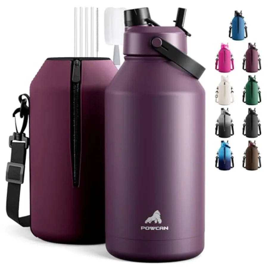 Insulated Water Bottle With Straw Spout Lid, Carrier, Cleaning Brush
