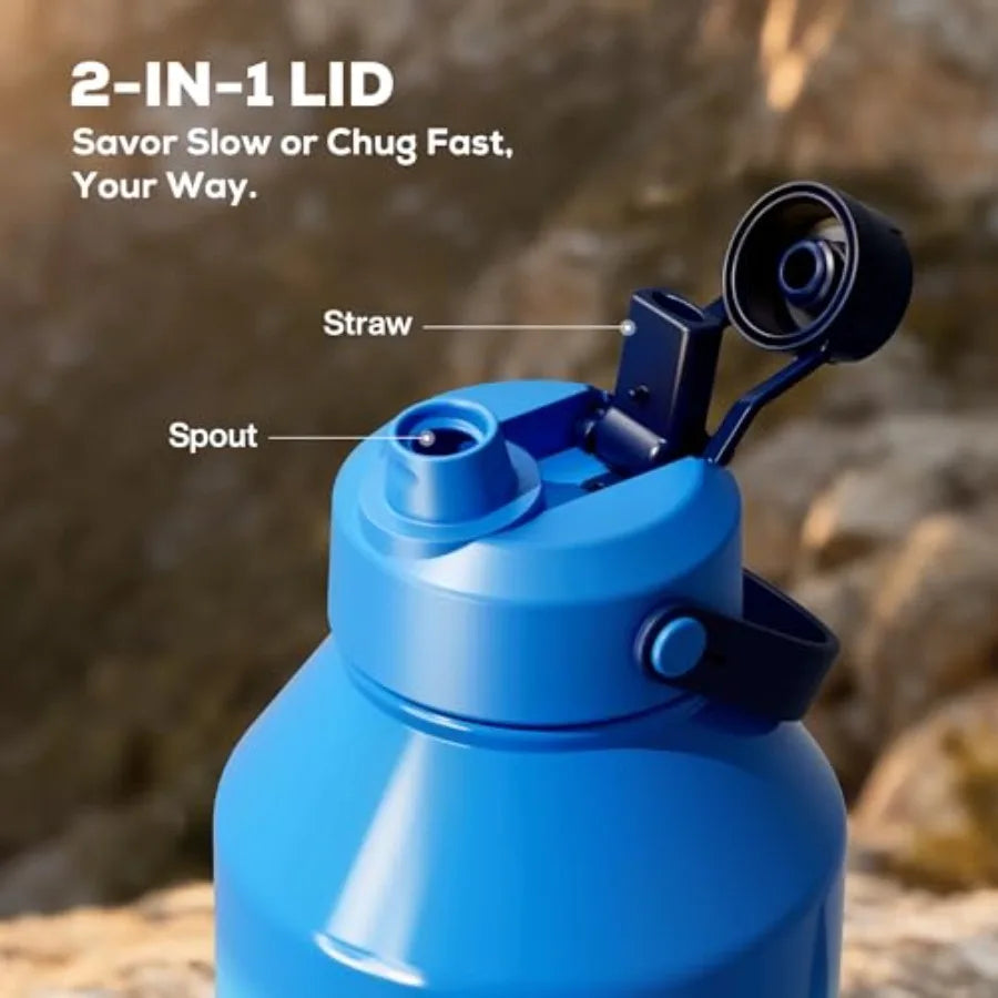 Insulated Water Bottle With Straw Spout Lid, Carrier, Cleaning Brush