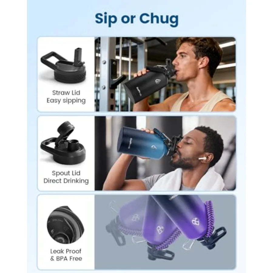 Vacuum Insulated Stainless Steel Water Bottle With Carry Strap