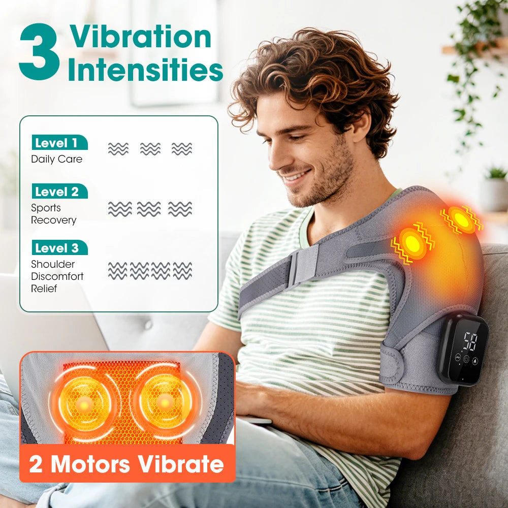 Electric Heating Shoulder Vibration Massager Heated Back Shoulder Brace LED Display Massage Support Belt Strap Arm Muscle Relaxation