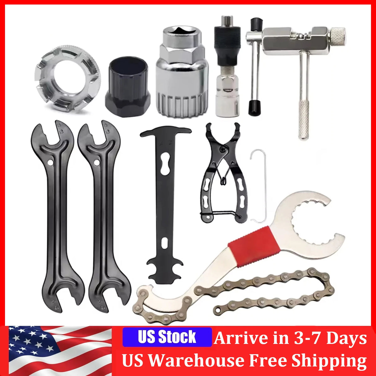 Complete Bicycle Repair Kit With Chain Crank And Freewheel Tools