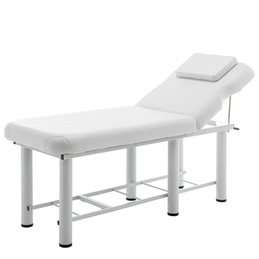 Professional Massage Table with Adjustable Backrest Removable Headrest Bottom Storage Shelf Memory Foam Salon Bed White