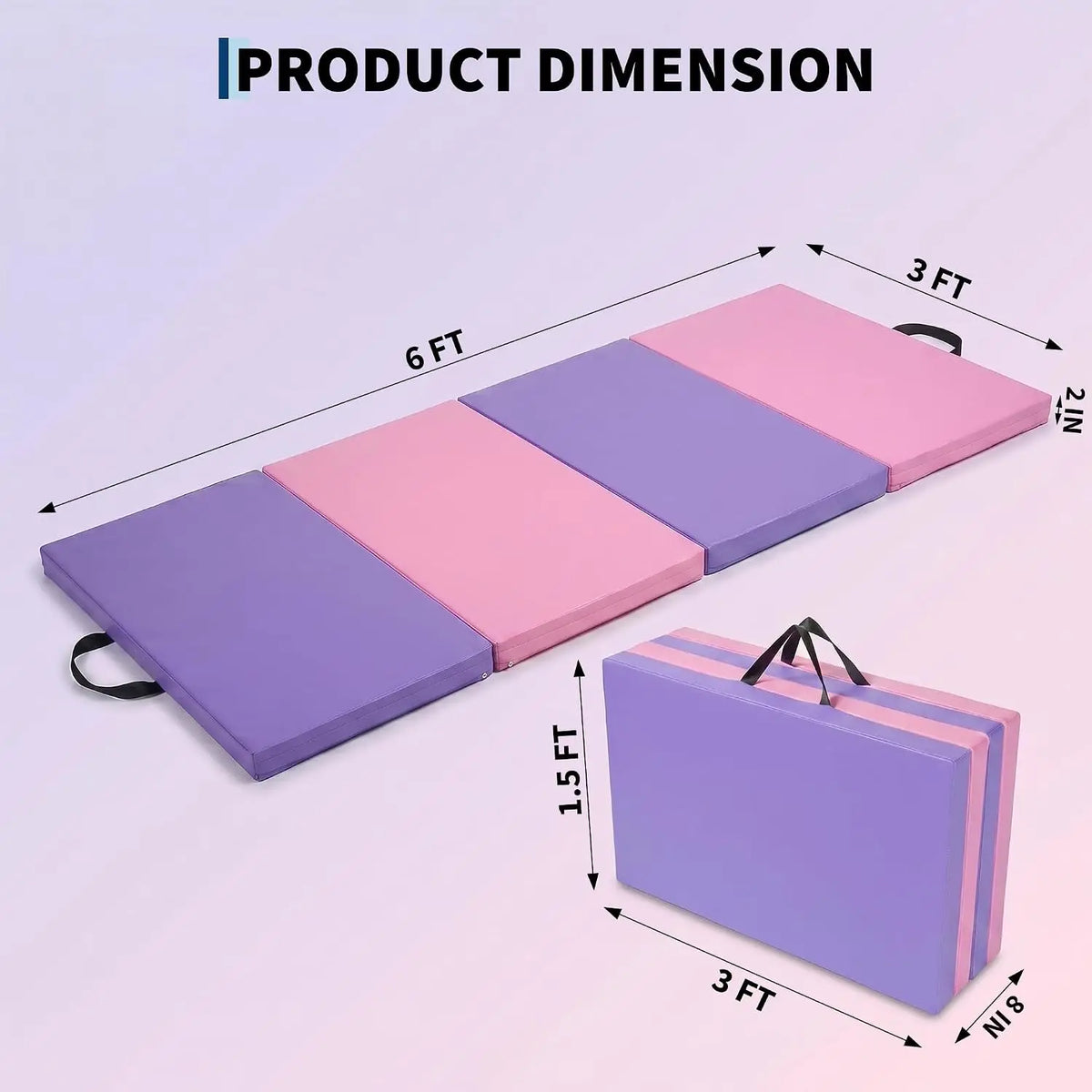 Gymnastics Mat 6x3FT 4-Panel Tumbling Mat,2 Inches Thick Gym Mat PU Leather Exercise Floor Mat Portable Yoga Mat with Carrying Handles for Pilates, Aerobics, Martial Arts,Home Fitness