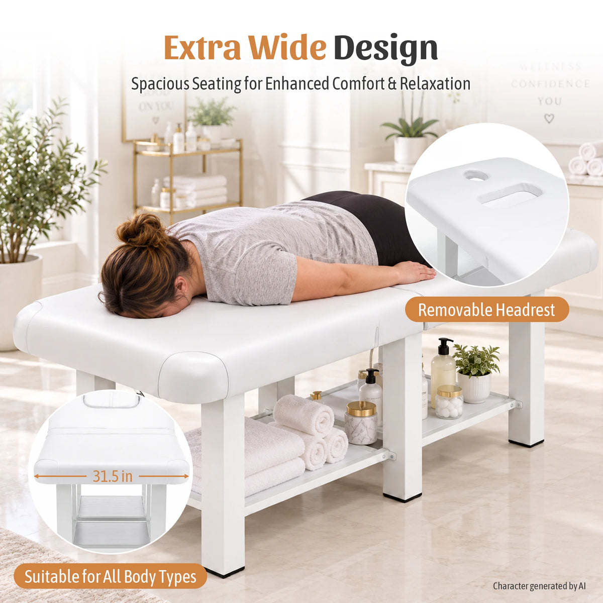 Folding Adjustable Massage Bed With Reclining Backrest And Removable Headrest