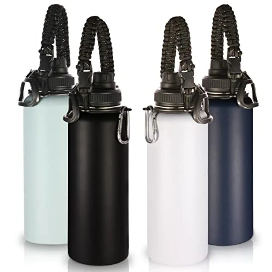 Insulated Steel Sports Bottle With Paracord Handle And Spout Lid