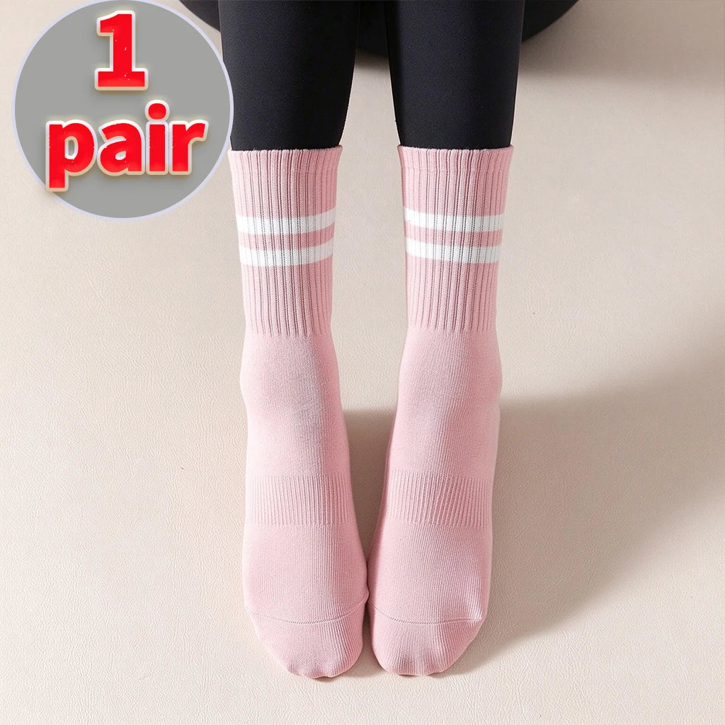 1/3/6 Pairs Non Slip Yoga Socks Women Cotton Mid Tube Grip Socks for Pilates Barre Workout Fitness Hospital Sports Socks