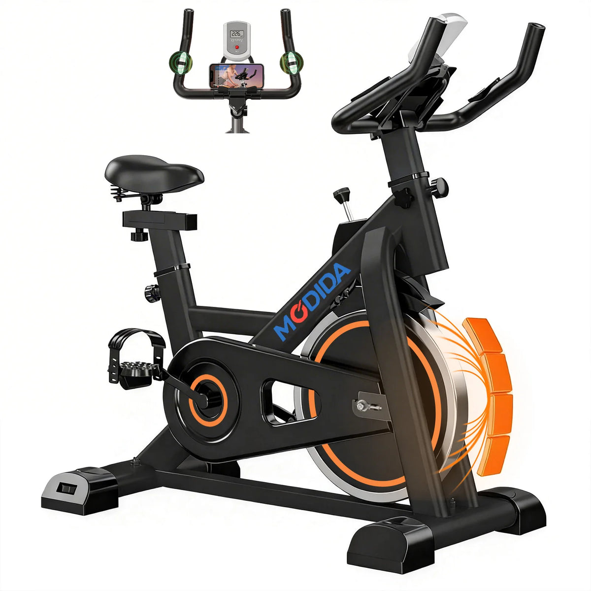 300LBS Load Magnetic Indoor Spin Bike With Built‑in Bluetooth Speaker Ultra Quiet Belt‑Drive Adjustable Resistance Home Stationary Fitness Exercise Bike