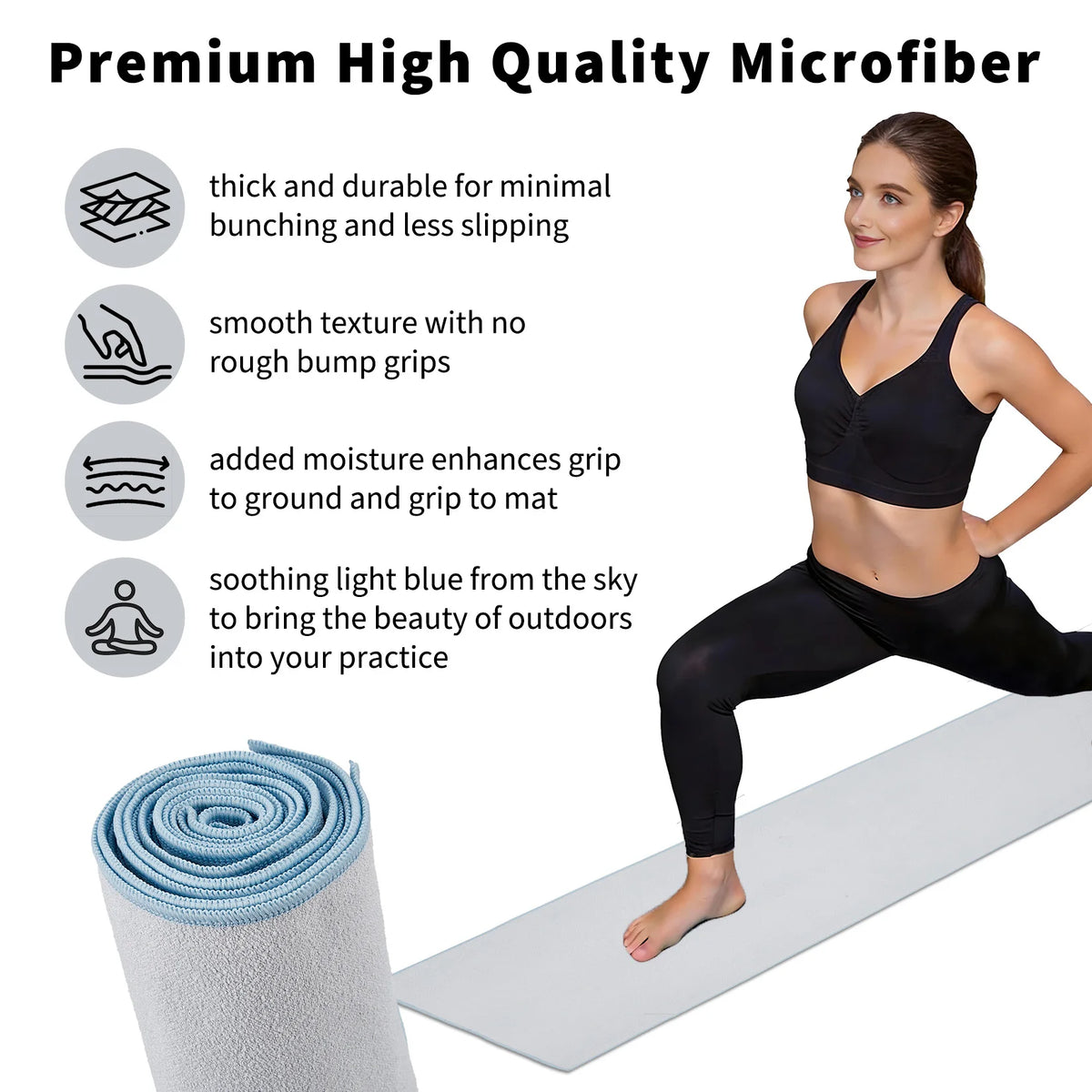 Non-Slip Microfiber Yoga Towel for Hot Yoga & Pilates - Sweat Absorbent, Quick Dry, Machine Washable - Mat Cover, Ideal for Gym - 183x67cm