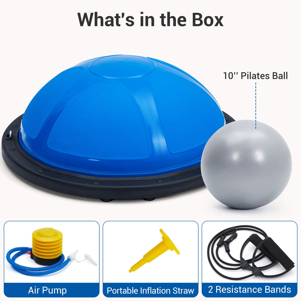 23" Half Exercise Ball Trainer with Resistance Bands & Air Pump – 1600 lbs Capacity Non-Slip Balance Ball for Core Strength, Yoga, Pilates & Home Gym