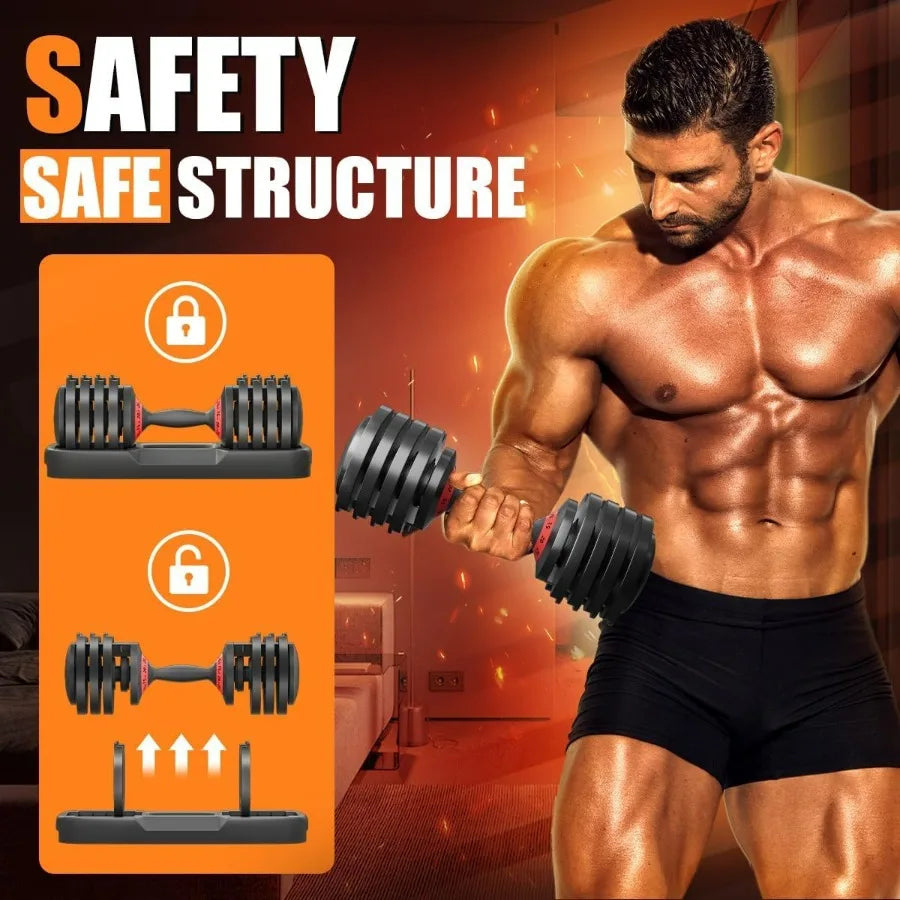 Adjustable Dumbbell With Non Slip Handle And Weight Tray