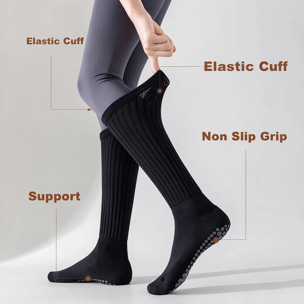 1/3/6 Pairs Slouch Pilates Socks For Women Non Slip Grippy Yoga Socks Long Scrunch Crew Socks For Workout Barre