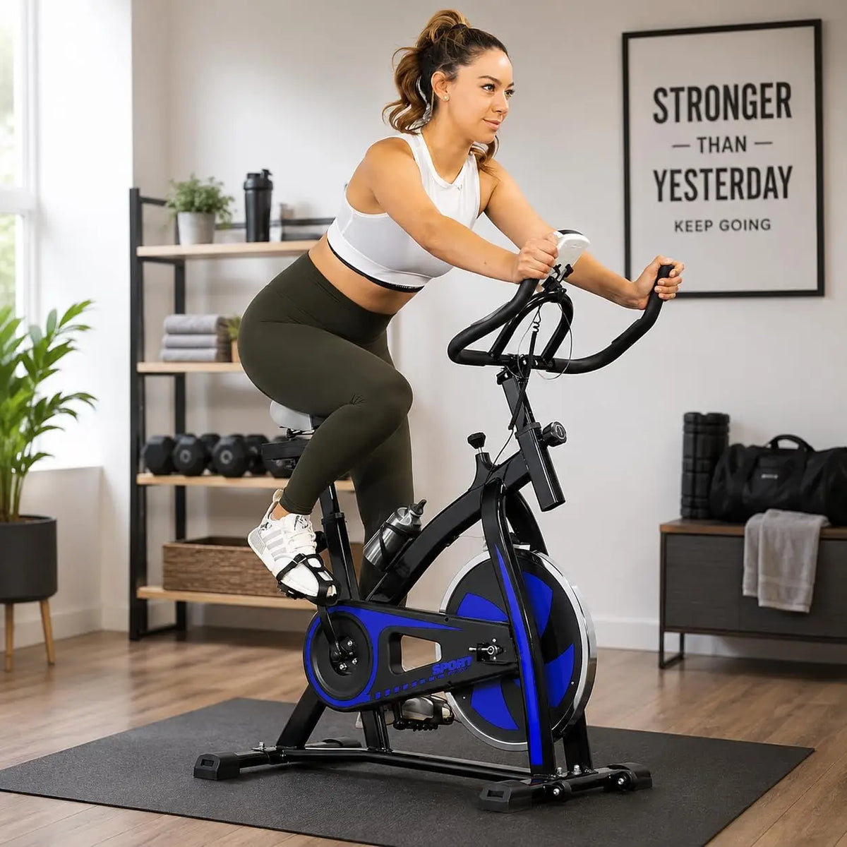 Stationary Exercise Bicycle Indoor Cycling Bike with Adjustable Resistance LCD Monitor and Comfortable Seat for Home Gym Cardio Training Fitness Workout