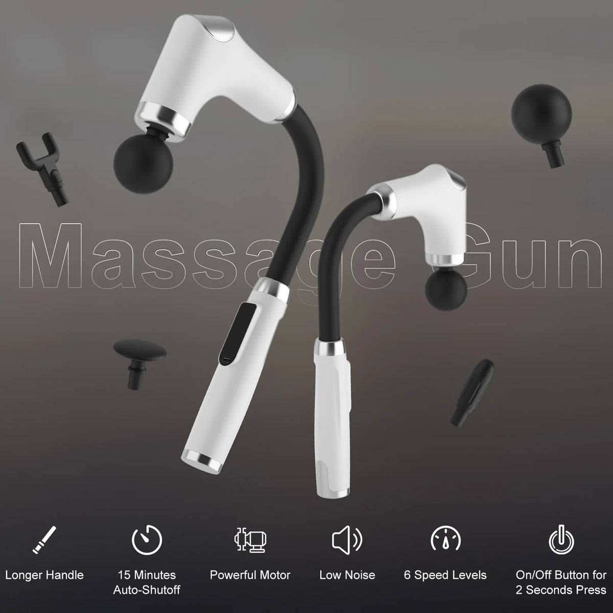 2026 New 8-in-1 Long-Handle Massage Gun. Relieves Back and Full-Body Muscle Tension. 6 Speeds & 3 Massage Modes for Deep Tissue Relaxation. Long-Lasting Battery, USB Charging, LED Display. Suitable for Home, Fitness and Outdo