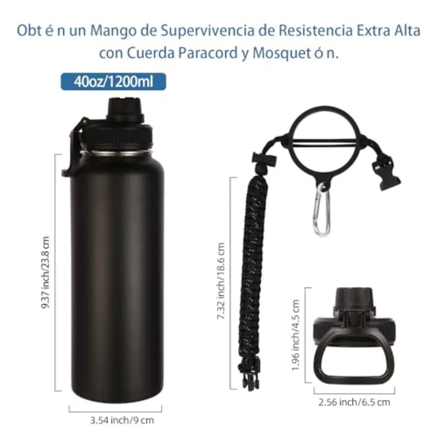 Insulated Steel Sports Bottle With Paracord Handle And Spout Lid