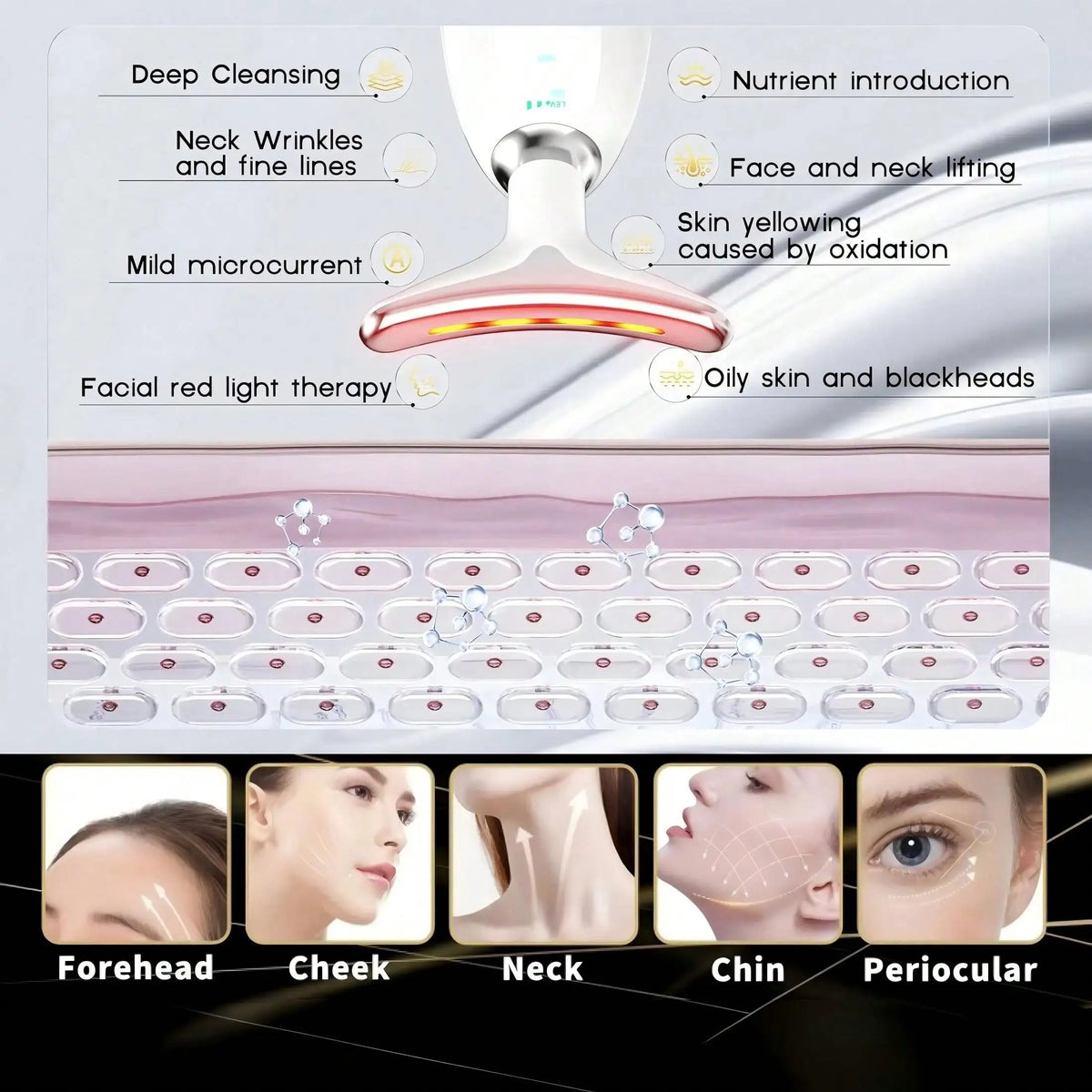 7-In-1 LED Face & Neck Massager, Smart Vibration | Portable Beauty Massager For Face And Neck, Helps Improve The Appearance Of Fine Lines & Supports Firmer Looking Skin