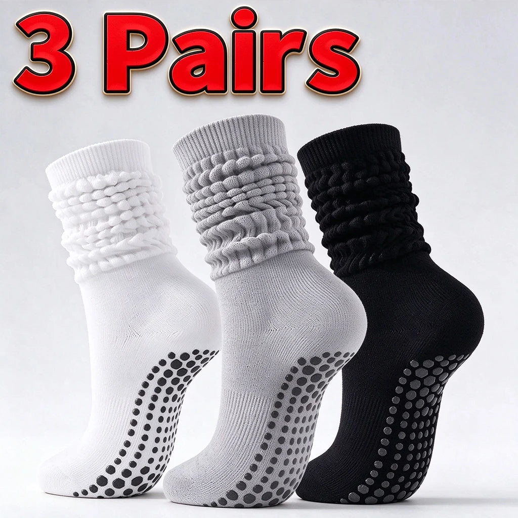 1/3/6 Pairs Slouch Pilates Socks For Women Non Slip Grippy Yoga Socks Long Scrunch Crew Socks For Workout Barre