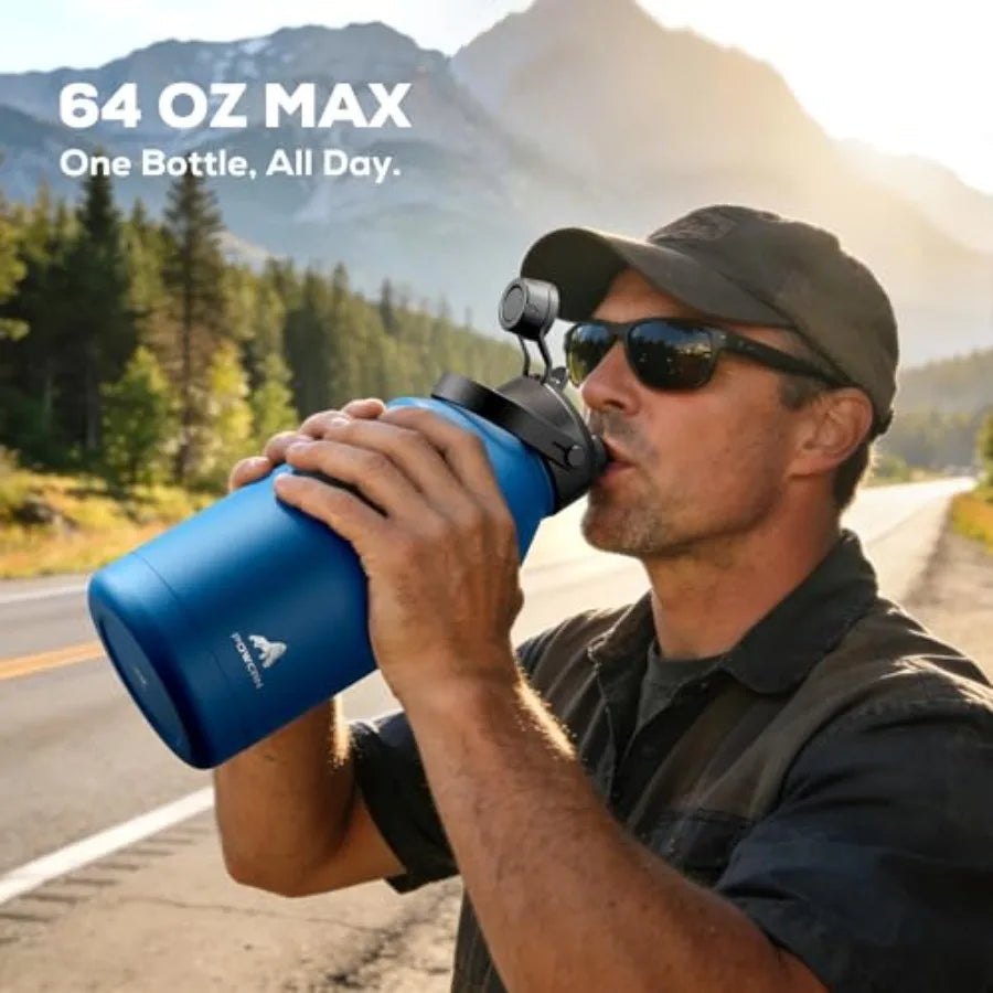Insulated Water Bottle With Straw Spout Lid, Carrier, Cleaning Brush