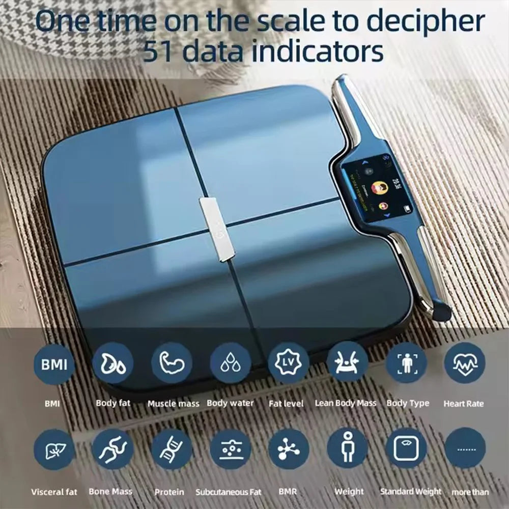 Smart Digital Bathroom Scale 8 Electrodes FSA&HSA Eligible Color TFT Display Body Weight Fat BMI Muscle Mass Measurement