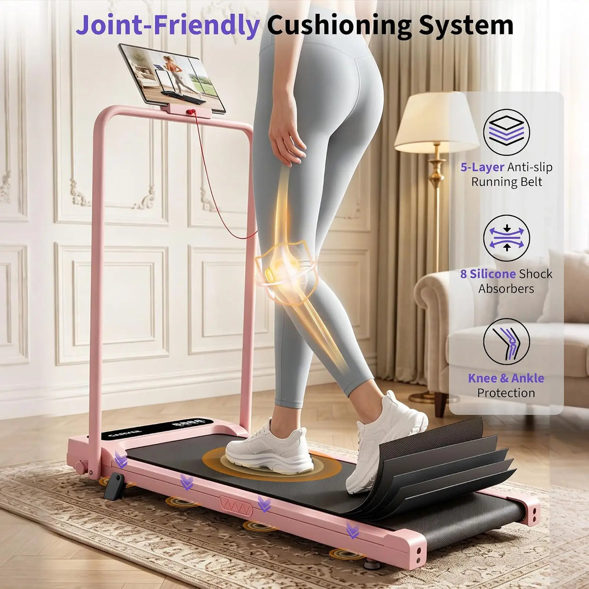 Folding Treadmill with Incline and Handle Bar Walking Pad Treadmill for Home Portable Exercise Machine Space Saving Fitness Equipment 3.0HP Under Desk Treadmill with Smart APP For Climbing/Walking/Jogging/Running