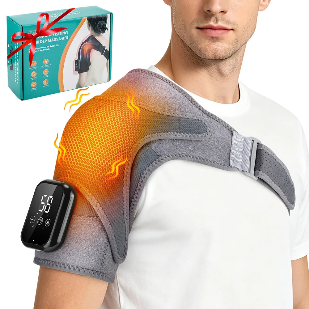 Electric Heating Shoulder Vibration Massager Heated Back Shoulder Brace LED Display Massage Support Belt Strap Arm Muscle Relaxation