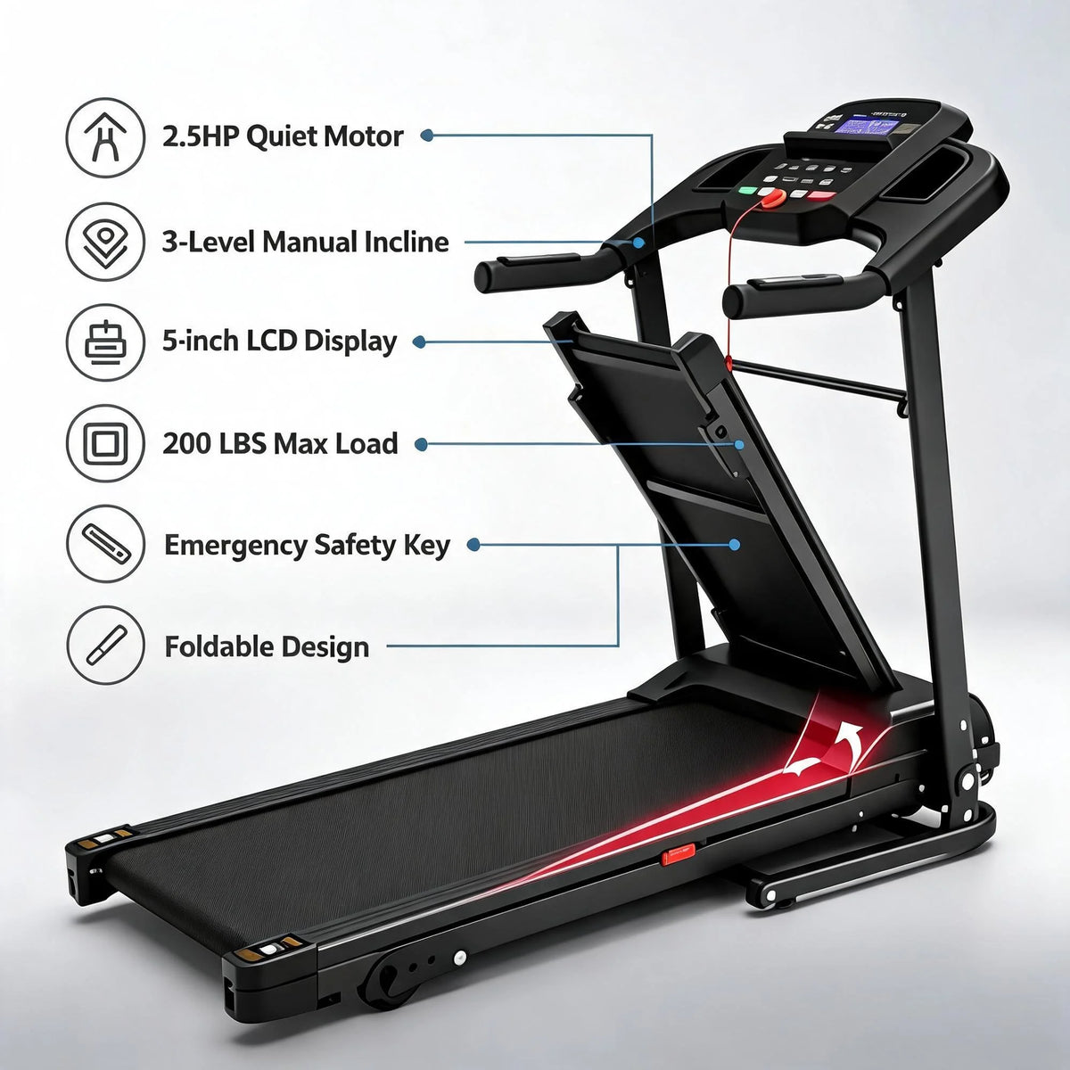FYC Foldable Treadmill with Manual Incline for Home Cardio Workouts