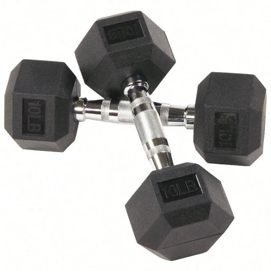 Large Fitness Equipment Rubber Encased Hex Dumbbells, 10 Lbs Pair, Black, Pairs