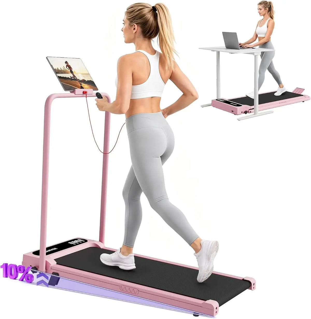 Folding Treadmill with Incline and Handle Bar Walking Pad Treadmill for Home Portable Exercise Machine Space Saving Fitness Equipment 3.0HP Under Desk Treadmill with Smart APP For Climbing/Walking/Jogging/Running