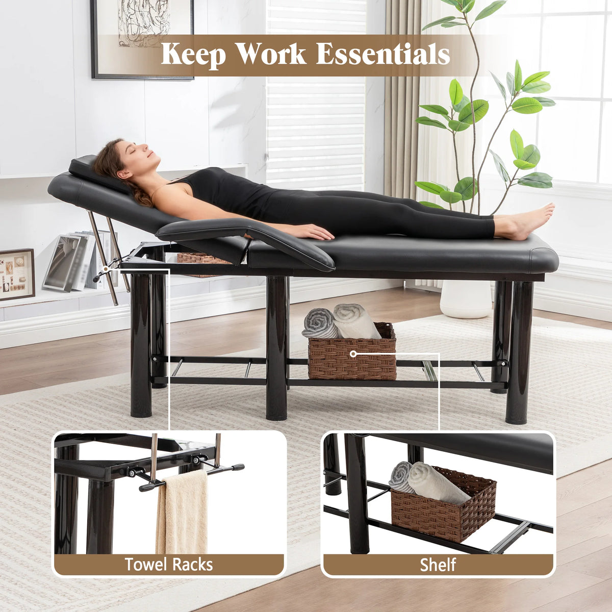 Professional Massage Table with Removable Headrest and Storage Shelf