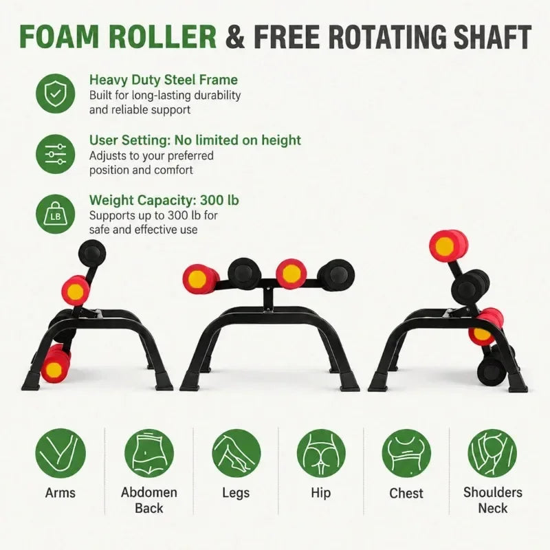 Foldable Back Stretcher With Massage Rollers For Lumbar Relief