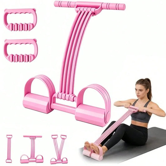 Home Workout Foot Pedal Resistance Bands with Handle, 8‑Tube Natural Rubber Tension Rope, Multifunction Training Gear for Ab Waist Arm Leg Yoga Pilates