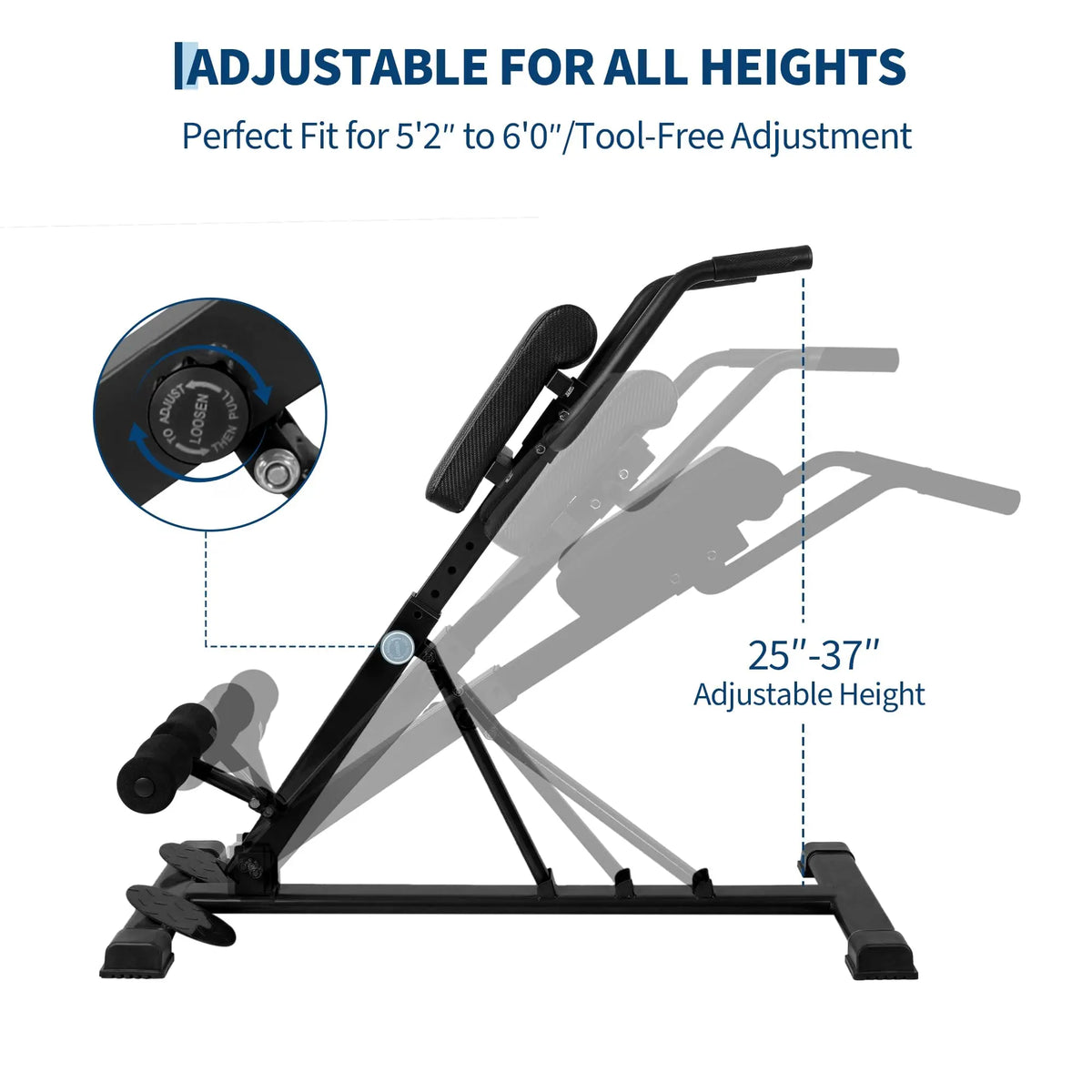 HiMISS Adjustable Roman Chair Hyperextension Bench for Core Training