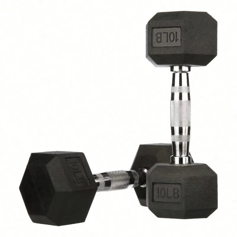 Large Fitness Equipment Rubber Encased Hex Dumbbells, 10 Lbs Pair, Black, Pairs